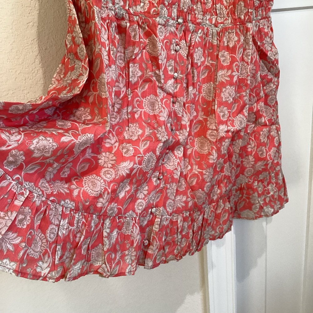 Anthropologie Peregrine Mini Dress Sleeveless V-Neck Smocked New 2X Coral Floral - Picture 7 of 14